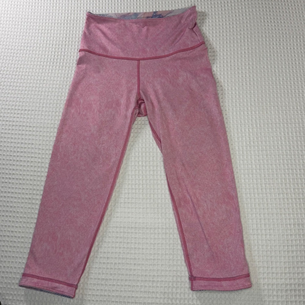 WITH x Peloton Reversible Cropped Leggings Pink Acid Wash‎ Floral Print Womens